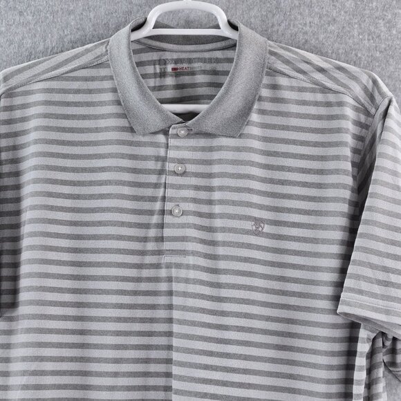 Ariat Tek Polo Shirt Mens 2XL XXL Gray Striped Heat Series Performance Stretch - Picture 2 of 11